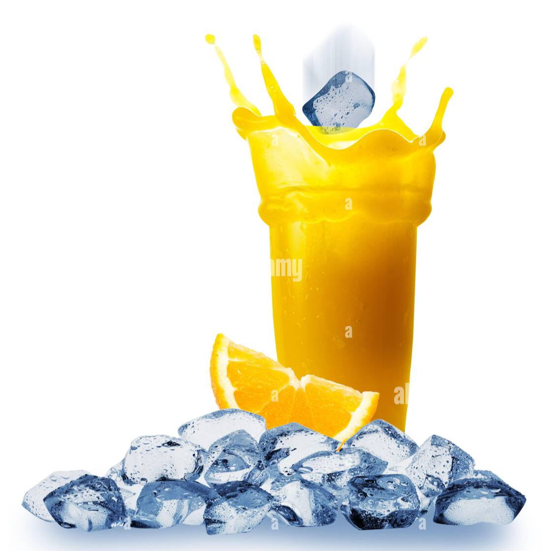 glass of orange juice in ice 2k2jhtj